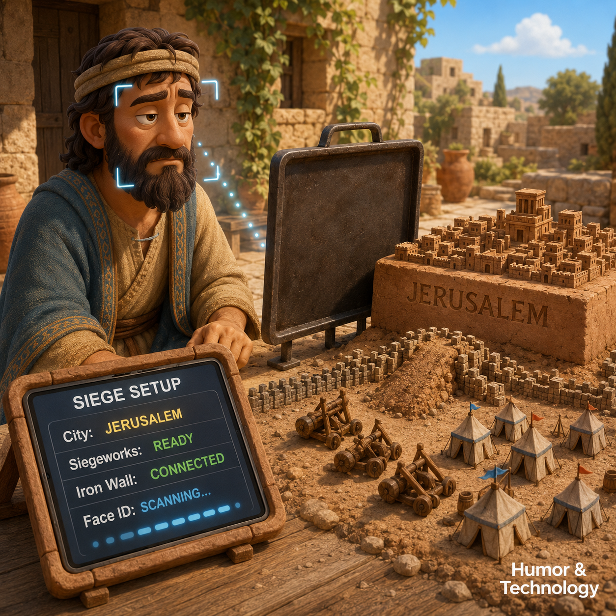 Humor and Technology illustration: Ancient Tablet Siege Simulator.
