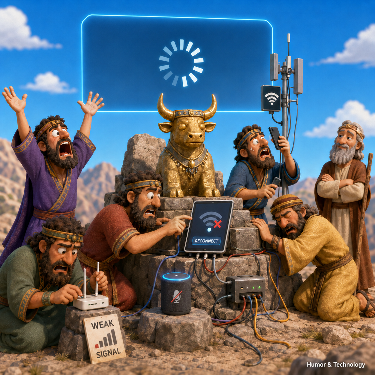 A humorous ancient scene with modern technology